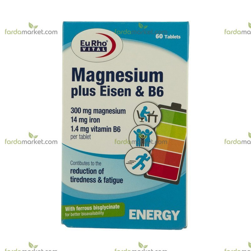 قرص منیزیم پلاس آیزنو ویتامین ب6 -60 عددی یوروویتال 