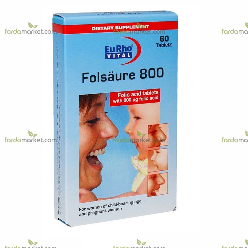 قرص فولیک اسید 800 میکروگرم - 60 عددی یوروویتال 